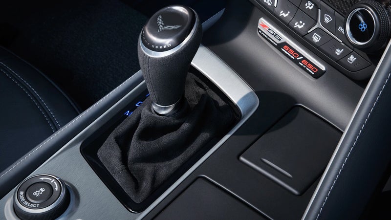 Close-up of Chevrolet Corvette's advanced modern gear shifter.